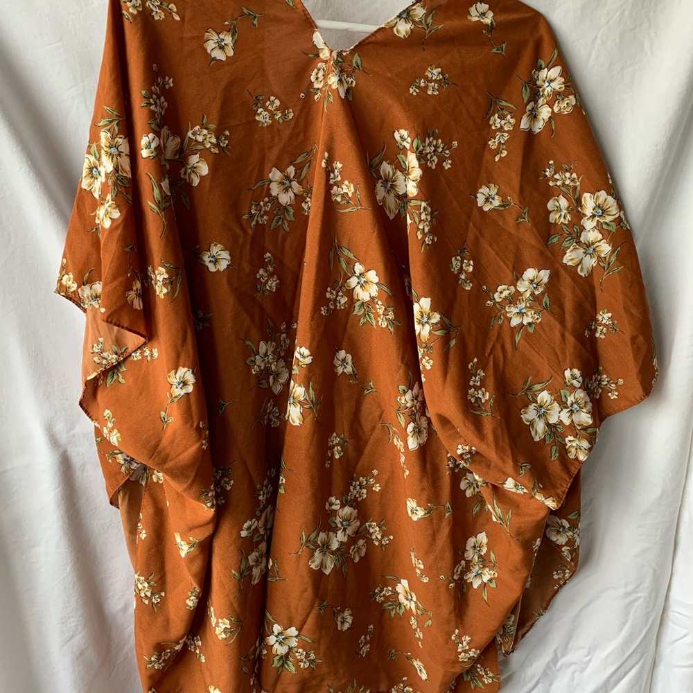 Orange floral flowy cardigan